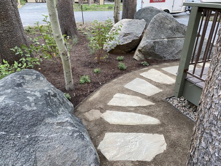 Donner Lake Granite Patio, Landscape and Cobblestone Wall